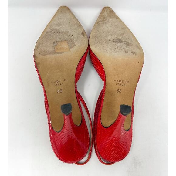 René Caovilla Red Python Slingback Heels EU 38 US 7.5–8 Vintage Pointed Pumps - Picture 9 of 10